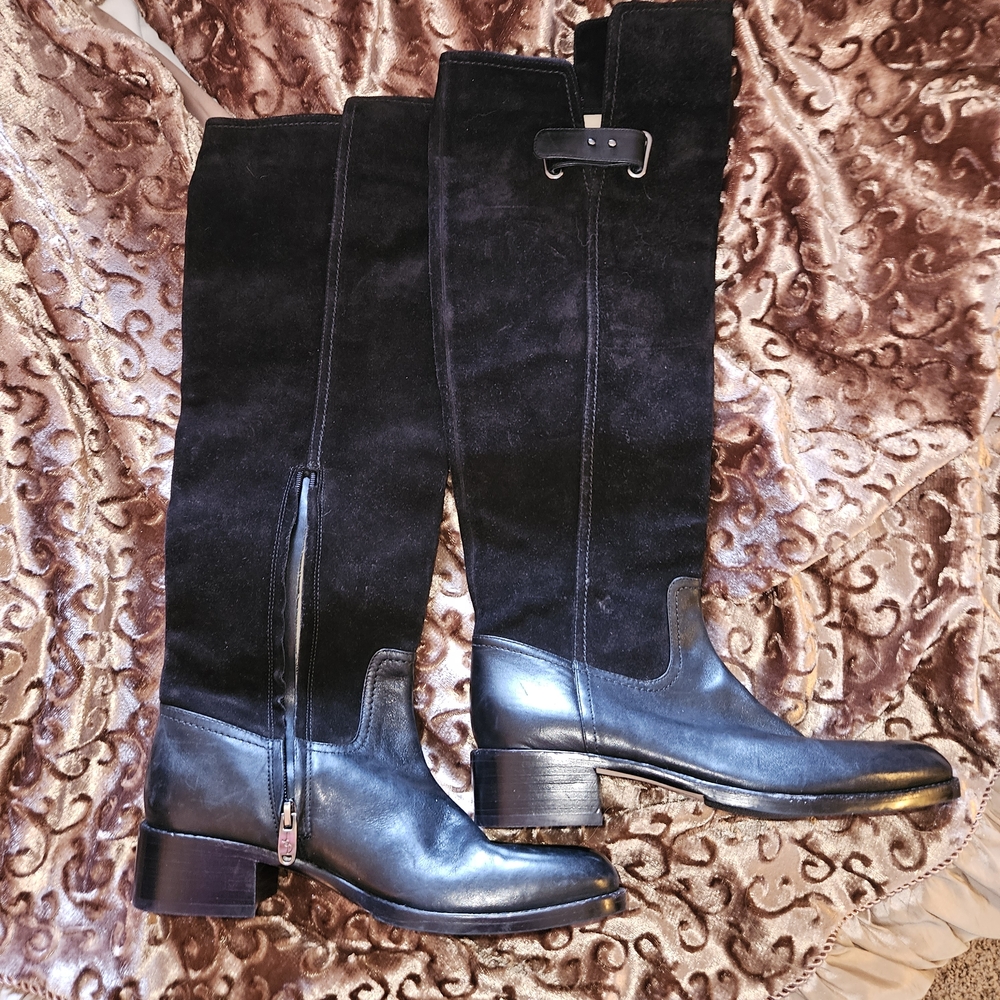 Joan & David Black Suede Riding Boot